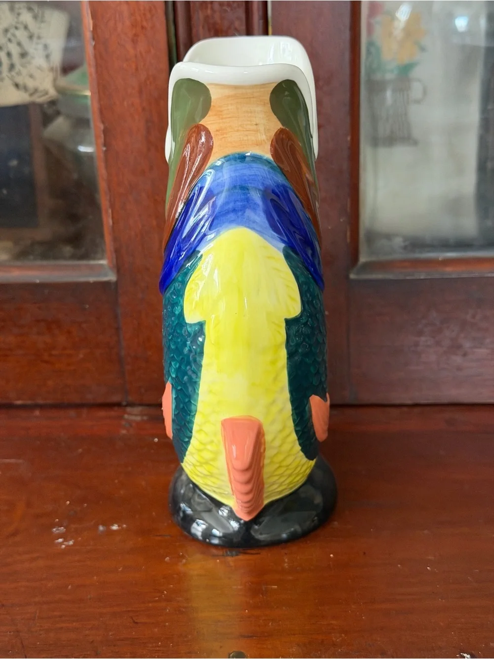 Vintage Wade Gluggle Jug Fish Pitcher Multicolor Ceramic England Gurgle Vase